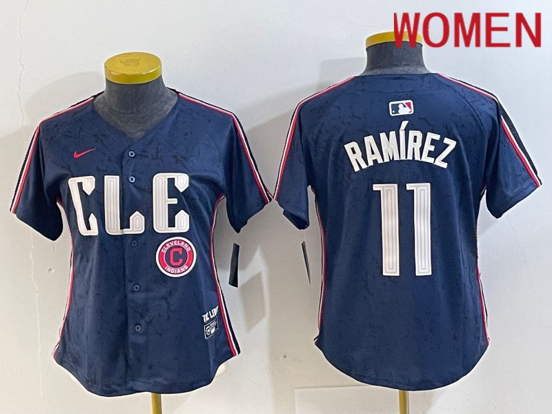 Women Cleveland Indians #11 Ramirez Blue City Edition Nike 2024 MLB Jersey style 6